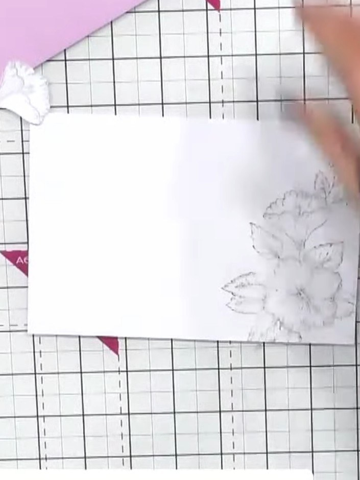 Step 2: Stamp the smaller A6 floral design from the Hope collection in pale grey ink on the inside of your card. Posit