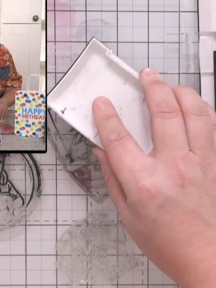 Step 5: Ink all three character stamps together using a black ink pad, ensuring complete and even coverage across all 