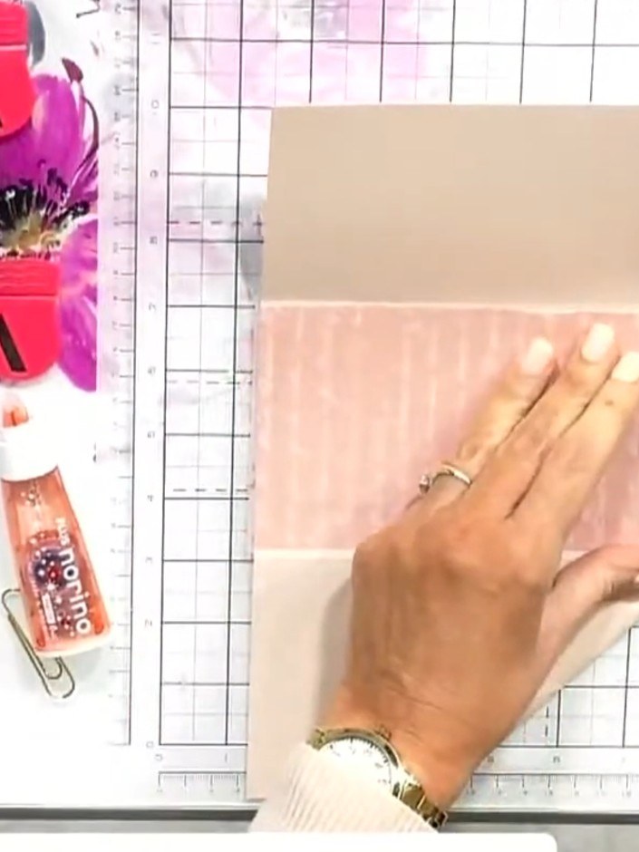 Step 9: Apply adhesive to the edges only of your panels to create open pockets. This allows you to insert cards, photo