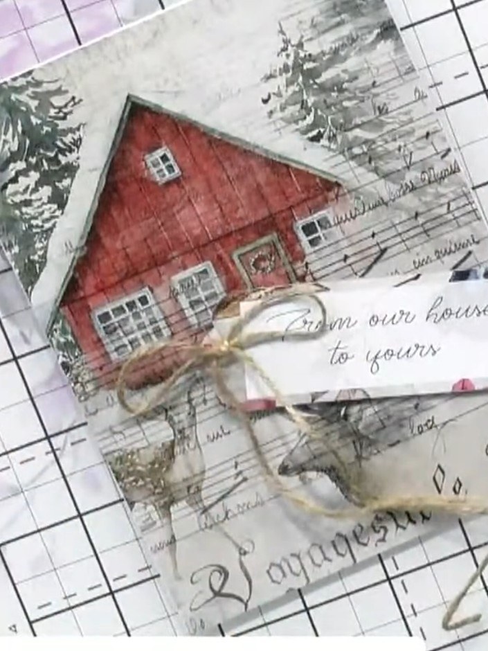 Step 3: Tie a bow using natural twine or ribbon and attach it to the card front. Position the bow with long trailing l