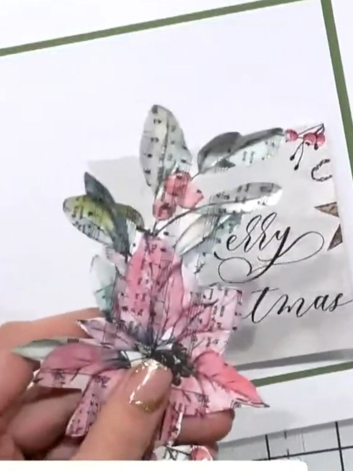 Step 7: Add sparkle or sequins to embellish the card. Trim any excess ribbon or embellishments with scissors to neaten