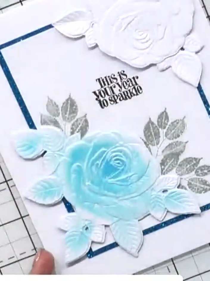 Embossed Rose Card with Layered Leaves and Sentiment - the finished project
