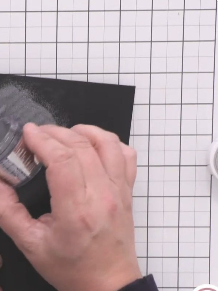 Passo 3: Generously sprinkle silver embossing powder over the embossed image, ensuring complete coverage of the embossi
