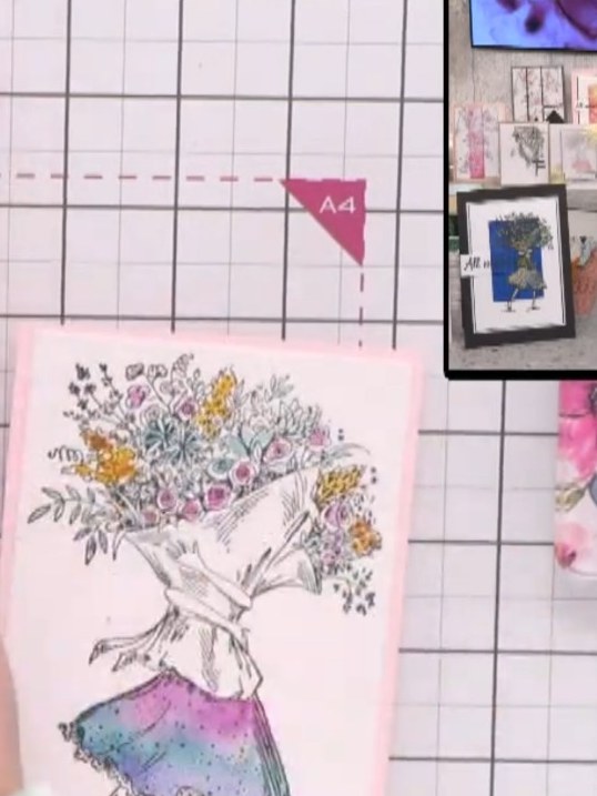 Stap 4: Apply sparkle pen or gel pen to the lady's skirt, working quickly to avoid reactivating the watercolour paint 