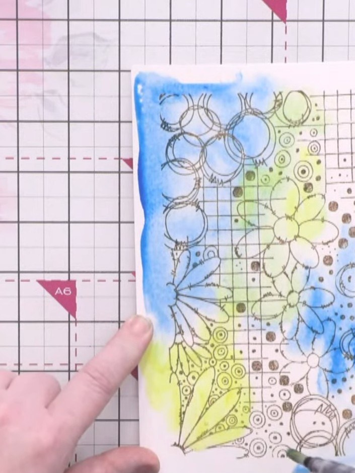 Passo 5: Stamp the sunflower and blooms stamp onto separate pieces of white cardstock using brown ink. Also stamp the f