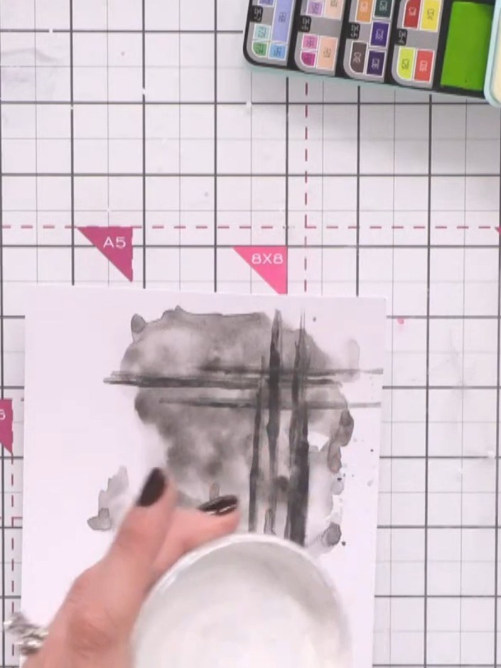 Passo 7: Use a fine-liner pen or marker to add additional pen lines and details across the watercolour background. Draw