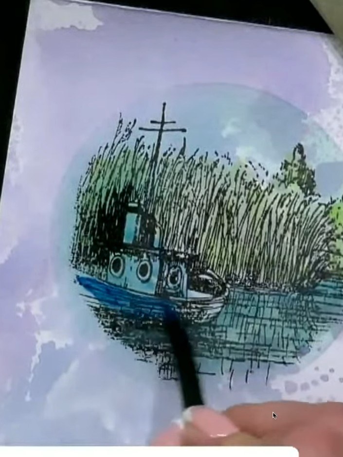 Passo 10: Add lilac tones to the background, blending the colours together without washing your brush between applicatio