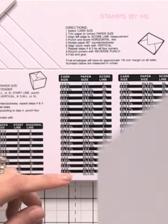 Step 2: Place the card into the box board at the XL start line on the diagonal measurement chart. Punch and score down