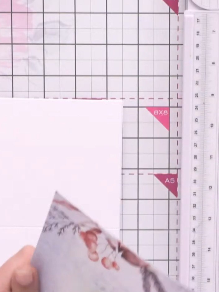 Step 1: Gather your materials: select a decorative paper pad, A6 card blanks, coordinating envelopes, punches, and a s