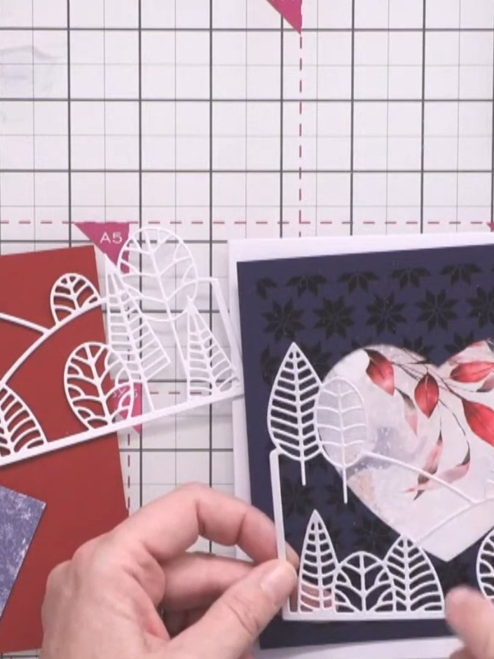 Step 6: Die-cut tree elements from white cardstock using the Tree Line dies from the Country View die set. Layer the w