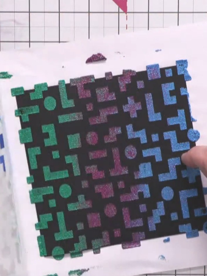 Textured Pixel Pattern Stencil Card with Gradient Paint - the finished project