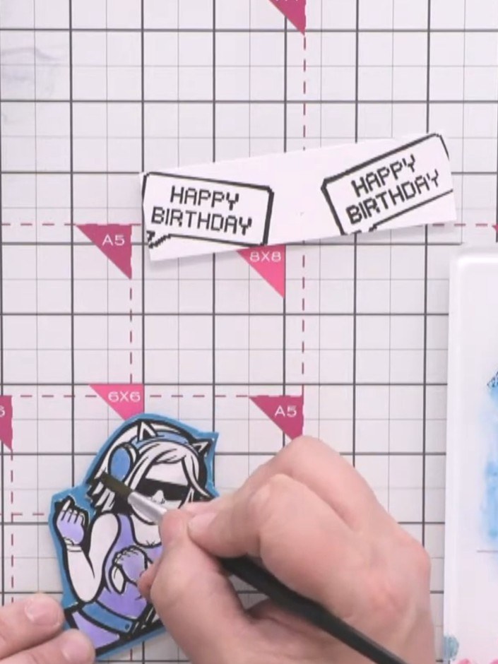Step 9: Paint the character's gloves with a lighter blue shade using a fine brush or pen.