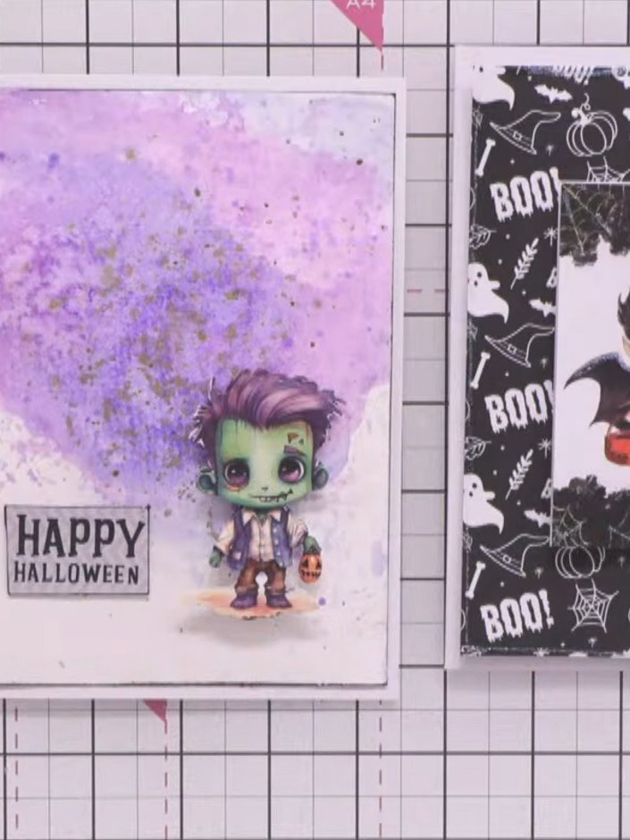 Watercolour Background with Decoupage Character Card - the finished project