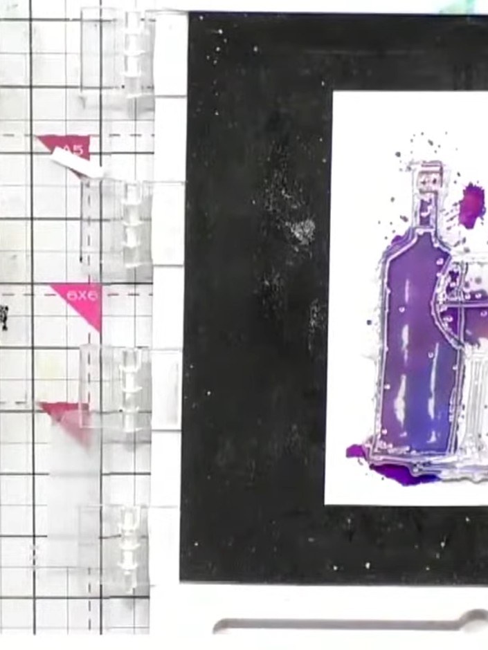 Step 3: Spritz the inked stamp with water using a spray bottle to activate and blend the colours together on the stamp