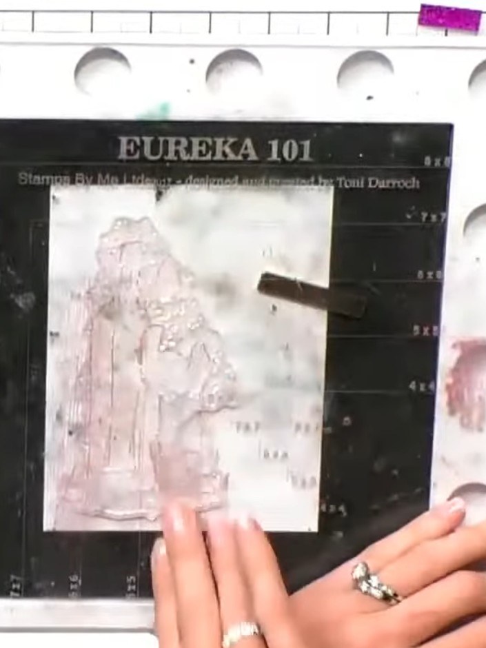 Step 1: Using a sticky ink pad, stamp the solid wine bottle image from the Celebrate stamp set onto white cardstock. P