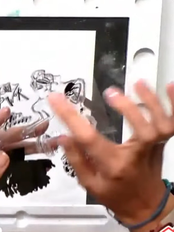 Step 1: Using a sticky ink pad, stamp the solid portion of the dress design onto white cardstock. Press firmly to ensu