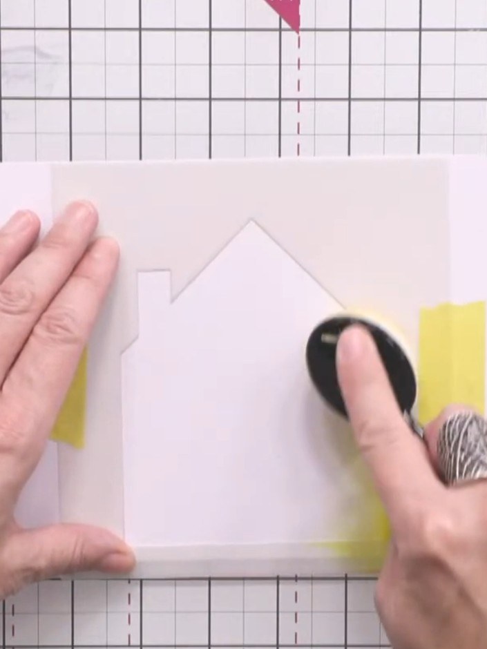 Step 2: Using a large blending brush, pick up sherbet yellow ink and apply it to the house aperture. Start with darker