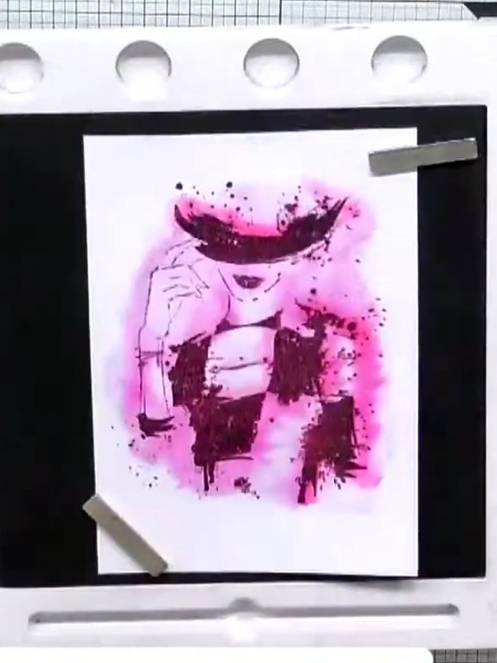 Watercolour Painted Stamp Portrait with Blended Colours - the finished project