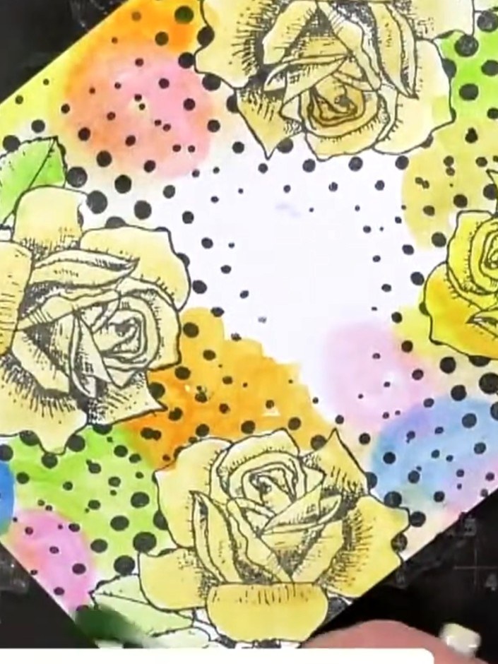 Wet-on-Wet Watercolour Background with Random Stamped Dots - the finished project