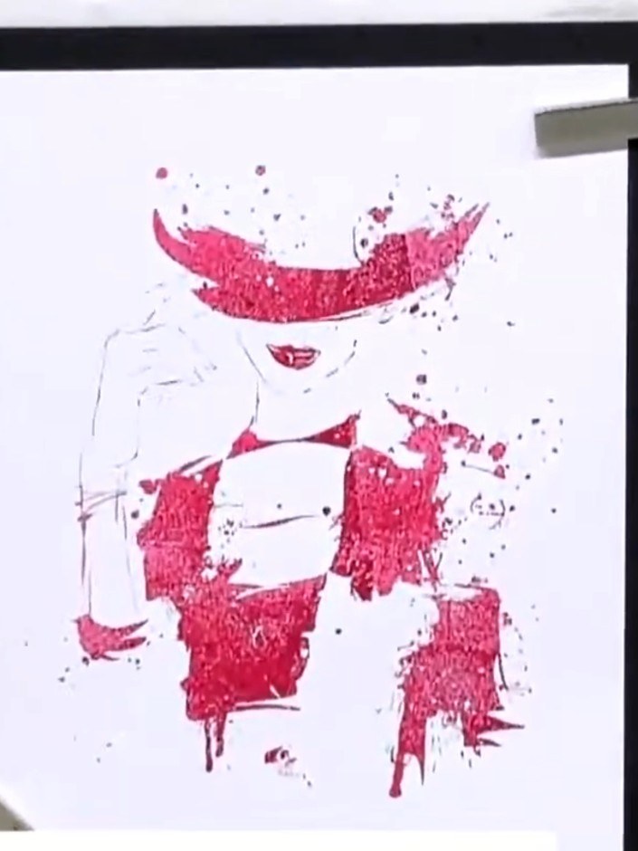 Step 1: Stamp the 'Strike a Pose' image onto white watercolour cardstock using magenta ink. Position the stamp central