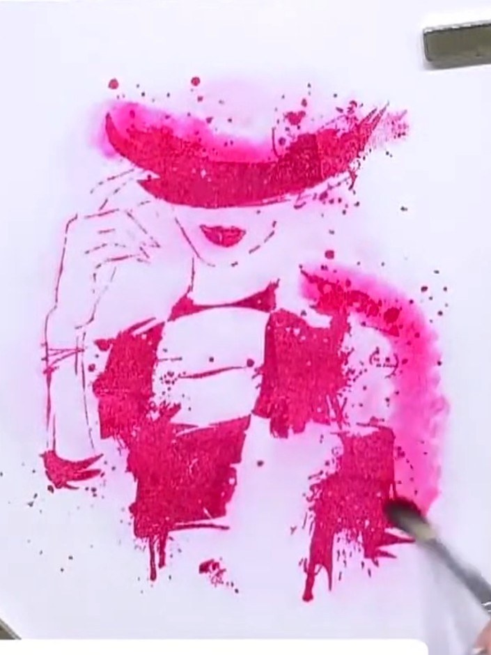 Step 4: Allow the pink colour to diffuse naturally into the water on the stamped image, creating a soft watercolour wa