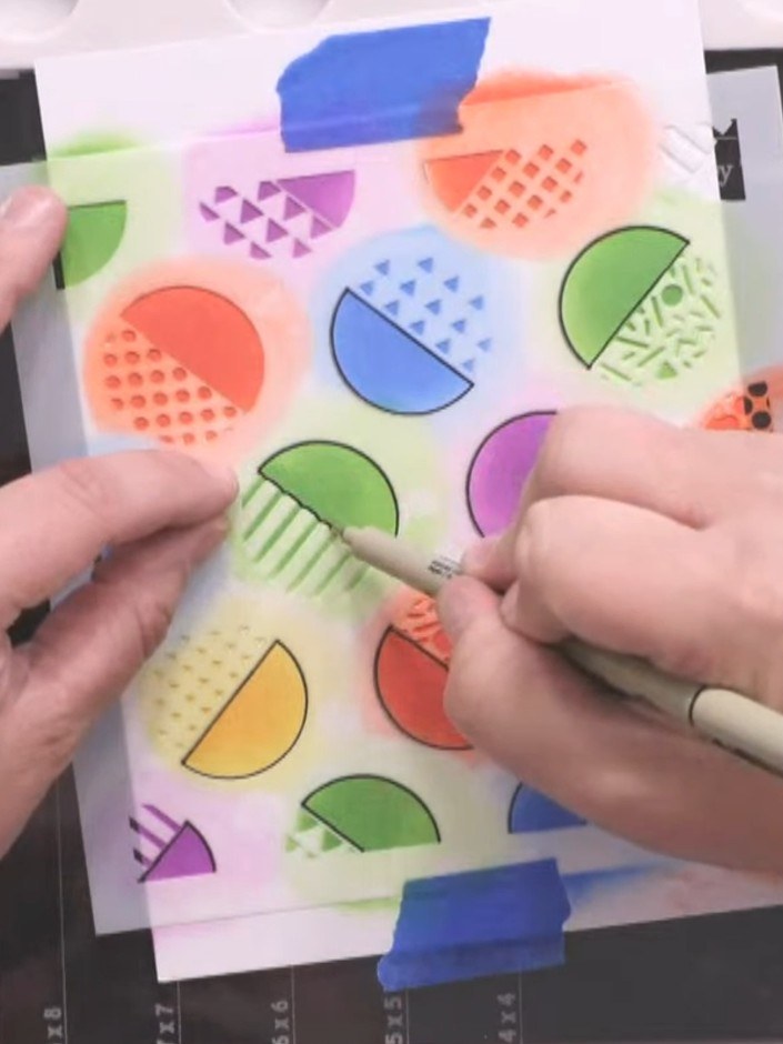 Step 6: For semicircles without solid black outlines, use a black pen to draw a line across the diameter to break up t