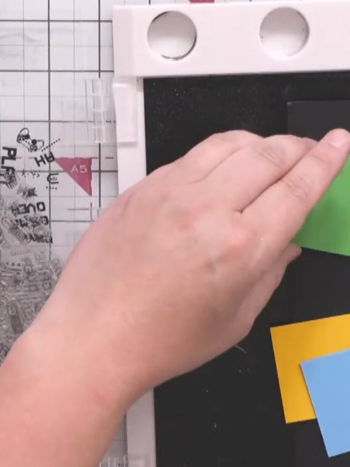 Step 2: Stamp the three different Game Over background designs onto each coloured strip in black ink, using the large 