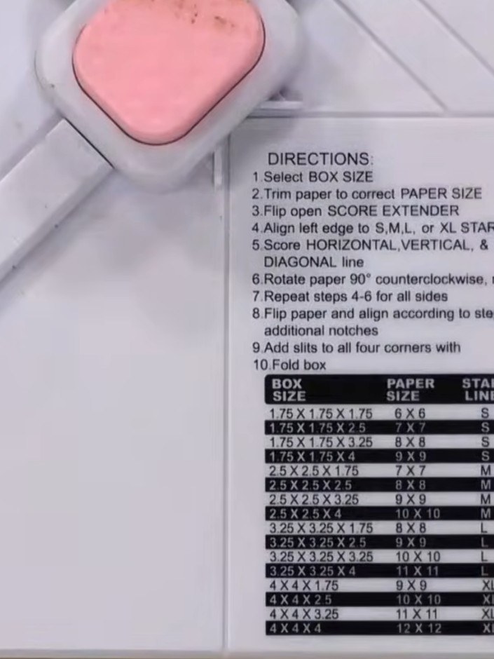 Step 1: Look at the box board guide and select your desired box size. Find the corresponding paper size needed in the 