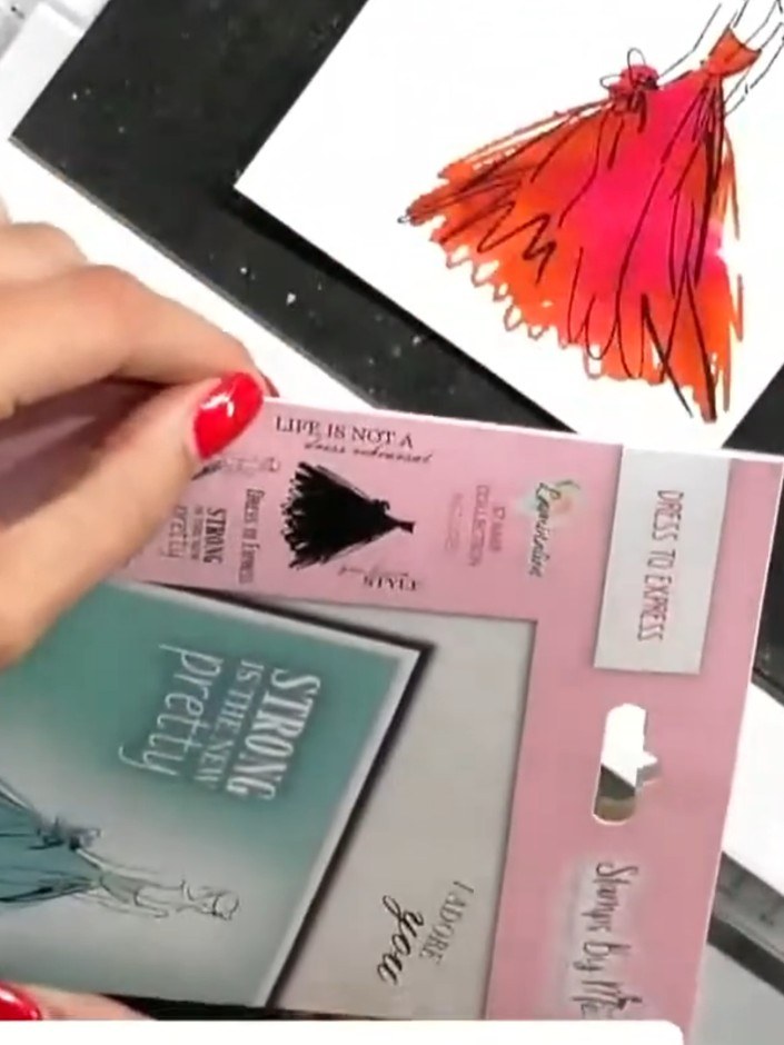 Step 8: Choose a sentiment stamp from your set and stamp it onto the side of your card base using black ink. Position 