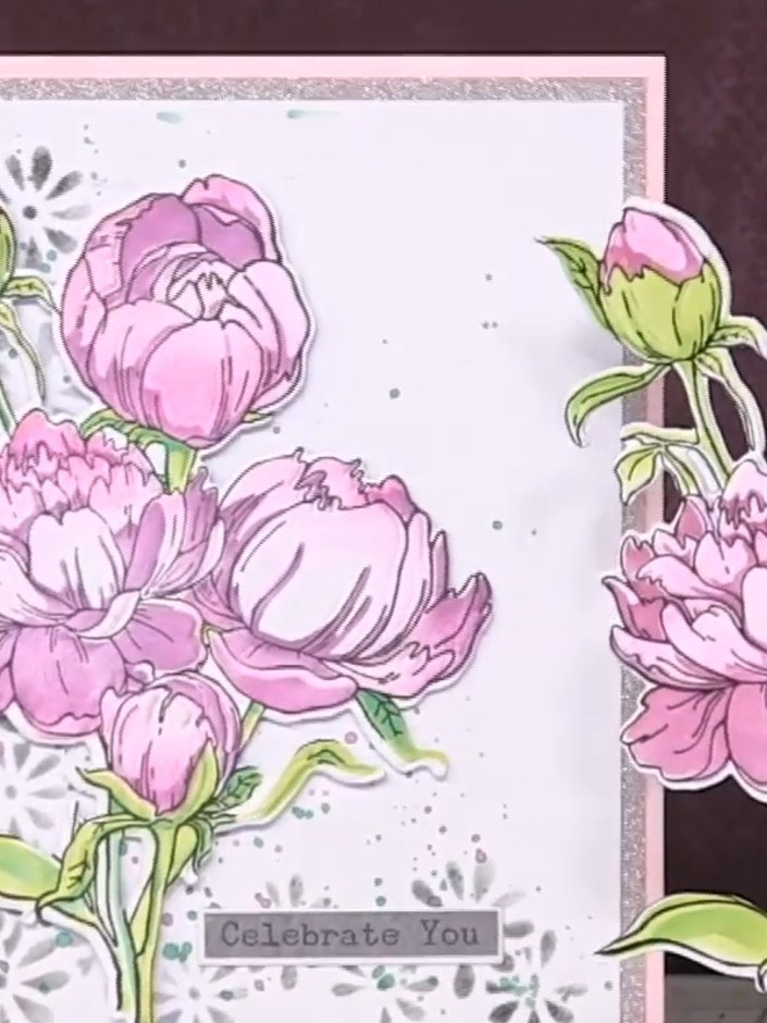 Quattro-D Peonies Layered Card - the finished project