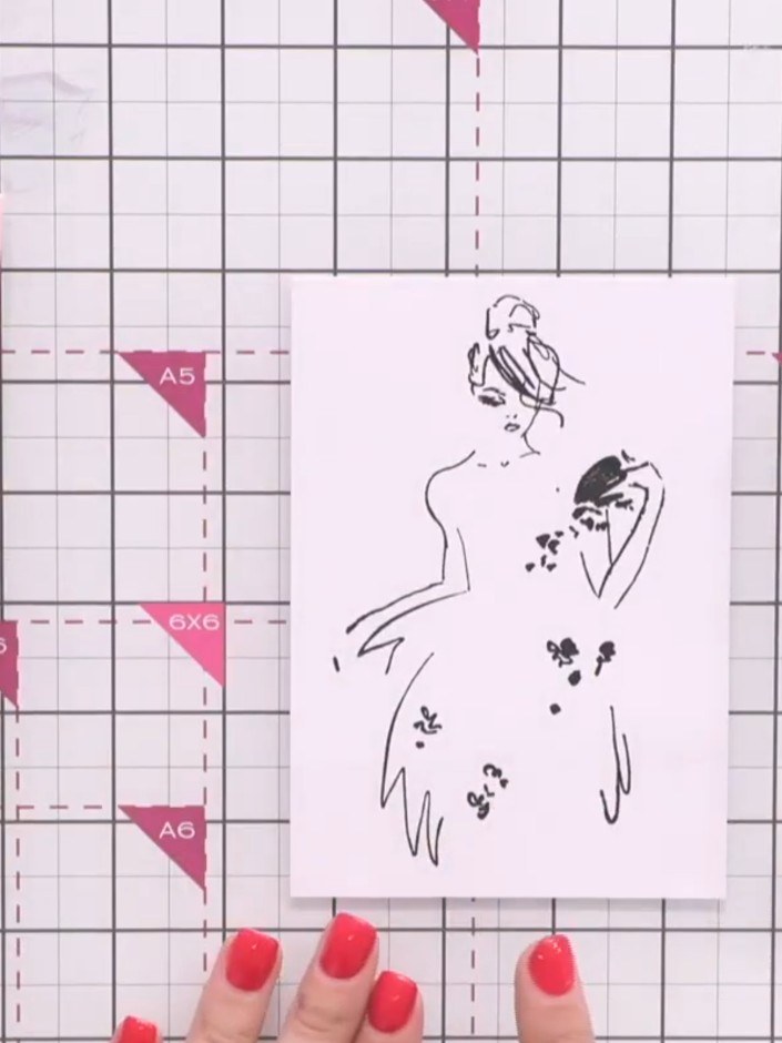 Step 4: Use a sticky ink pad to ink up the solid portion of the dress stamp, which is the gown part of the design from