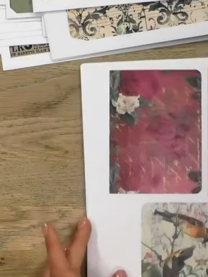 Step 5: Attach the decorative pockets, flaps, and toppers to your album pages using adhesive. Position them over the e
