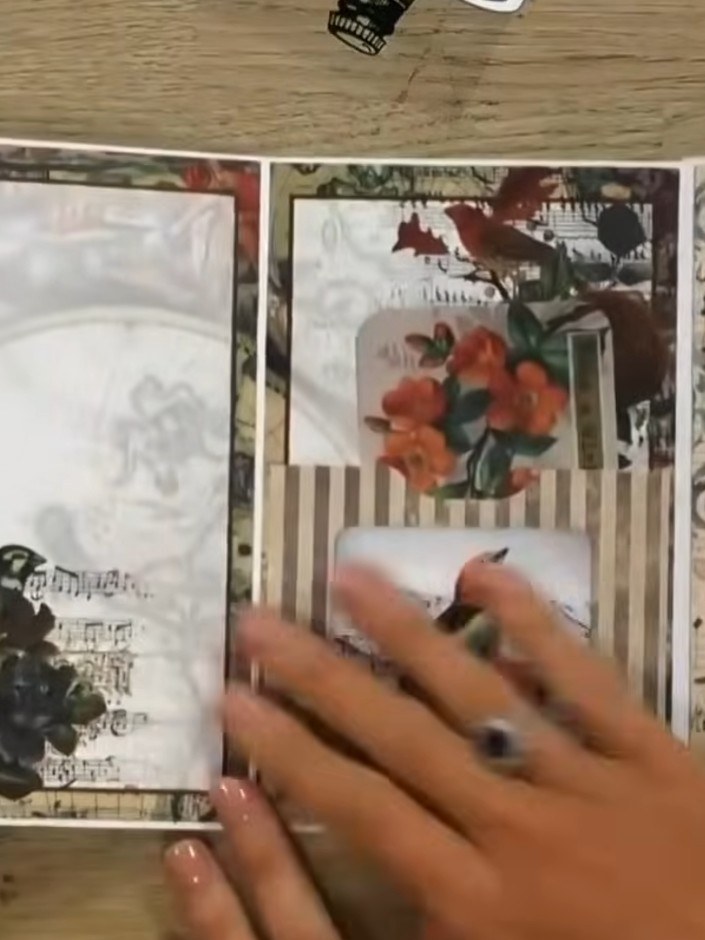 Step 6: Add photographs, journaling, or other memorabilia into the pockets and behind the flaps throughout your album.