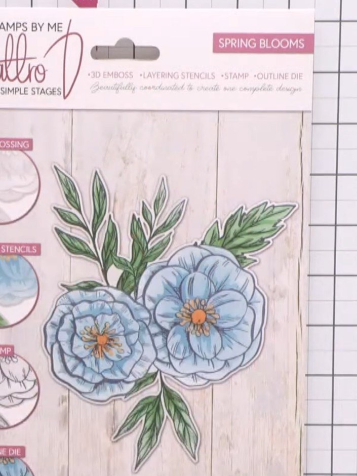 Stap 2: Stamp the Spring Blooms design onto your embossed cardstock using your chosen ink pad colour. Position the sta