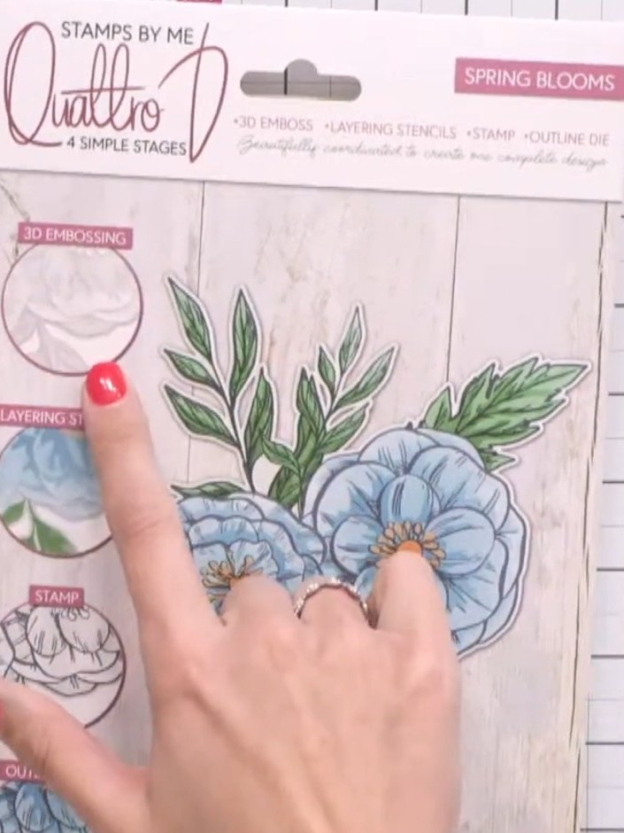 Stap 3: Use the layering stencils from the Quattro D Spring Blooms set to add depth and colour to your floral design. 