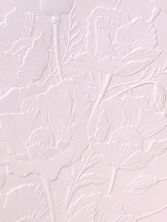 Paso 1: Place white cardstock into the HD 3D Poppy Garden embossing folder and run through your die-cutting machine to
