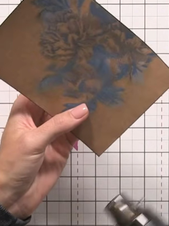 Step 11: Mount your stencilled kraft card piece onto a white card base with a coordinating matt layer in between to cre