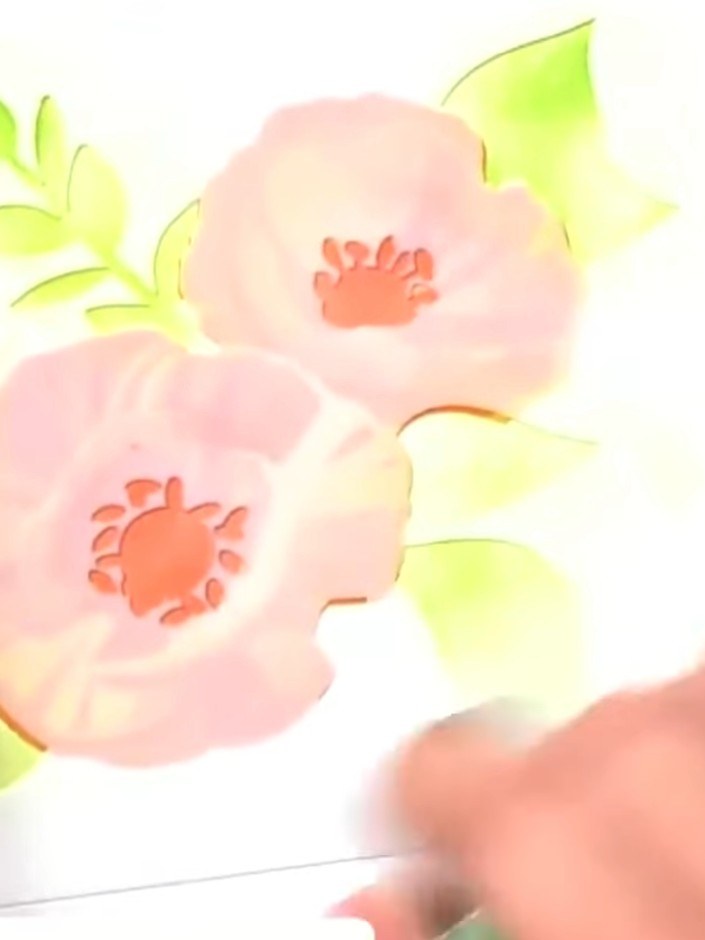Kaart met gelaagde papaver in verschillende inktkleuren - het eindresultaat