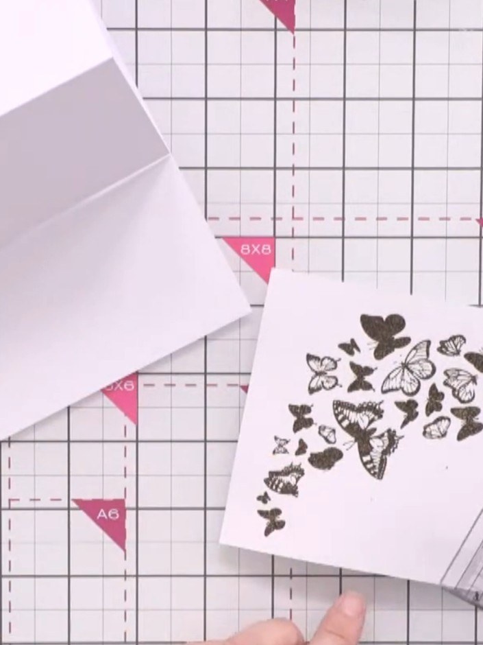 Passo 8: Using a ruler, measure and draw a line 8 centimetres up from the bottom edge of one of the embossed butterfly 