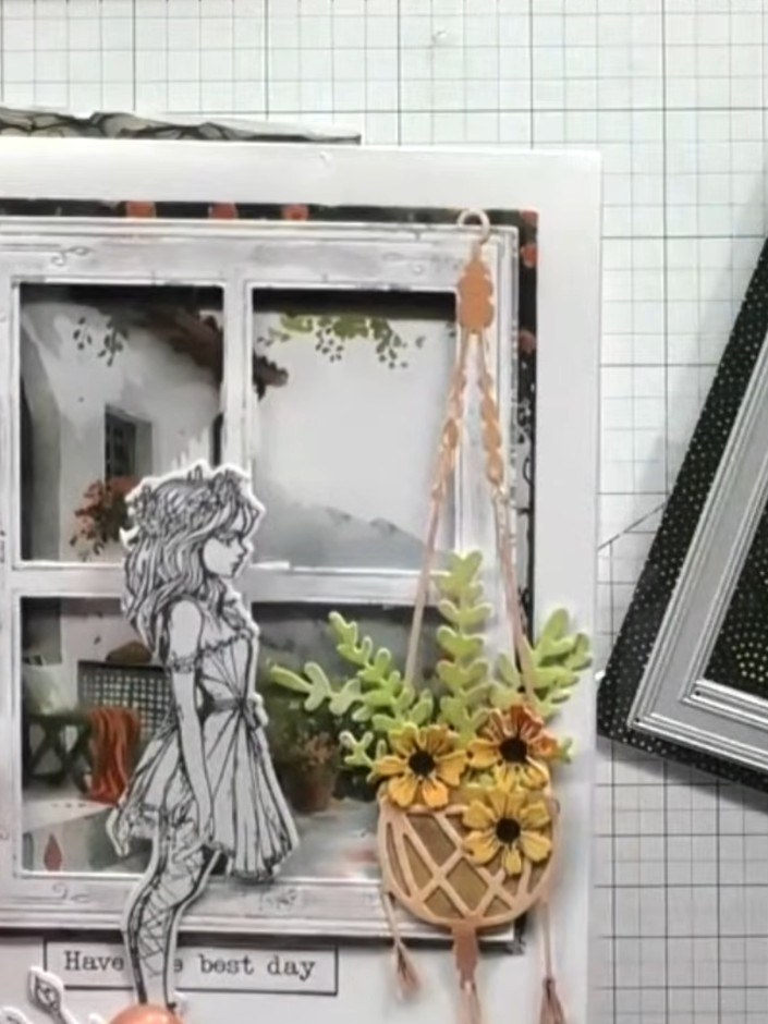 Window Die Card with Scene Background - the finished project