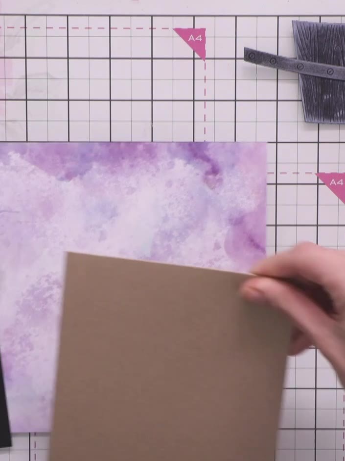 Step 12: Mount your stencilled purple pansy panel onto a piece of contrasting card (either black or kraft brown) to cre