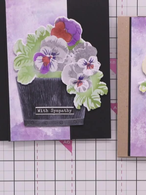Layered Pansy Stencil Card with Wooden Crate - the finished project