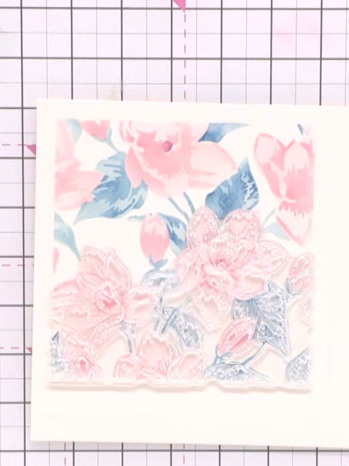 Step 6: Stamp the border detail from the two-part stamp set using black ink, carefully lining up each section separate