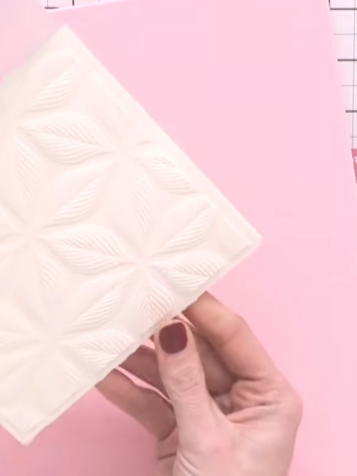 Step 1: Place your card stock into the Geometric Leaves embossing folder and run it through your embossing machine to 