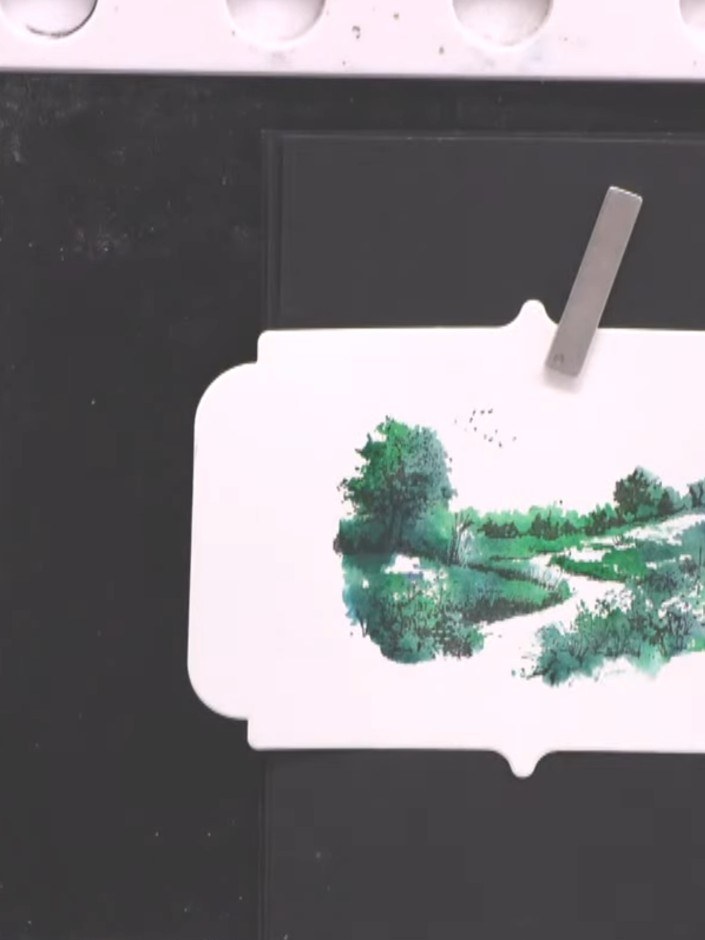 Lamination Landscape Card with Coloured Trees and Detail - the finished project
