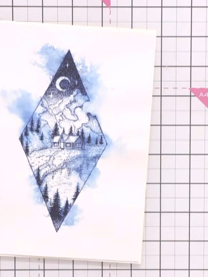 Watercolour Ink Bleed Card with Diamond Stamp - the finished project