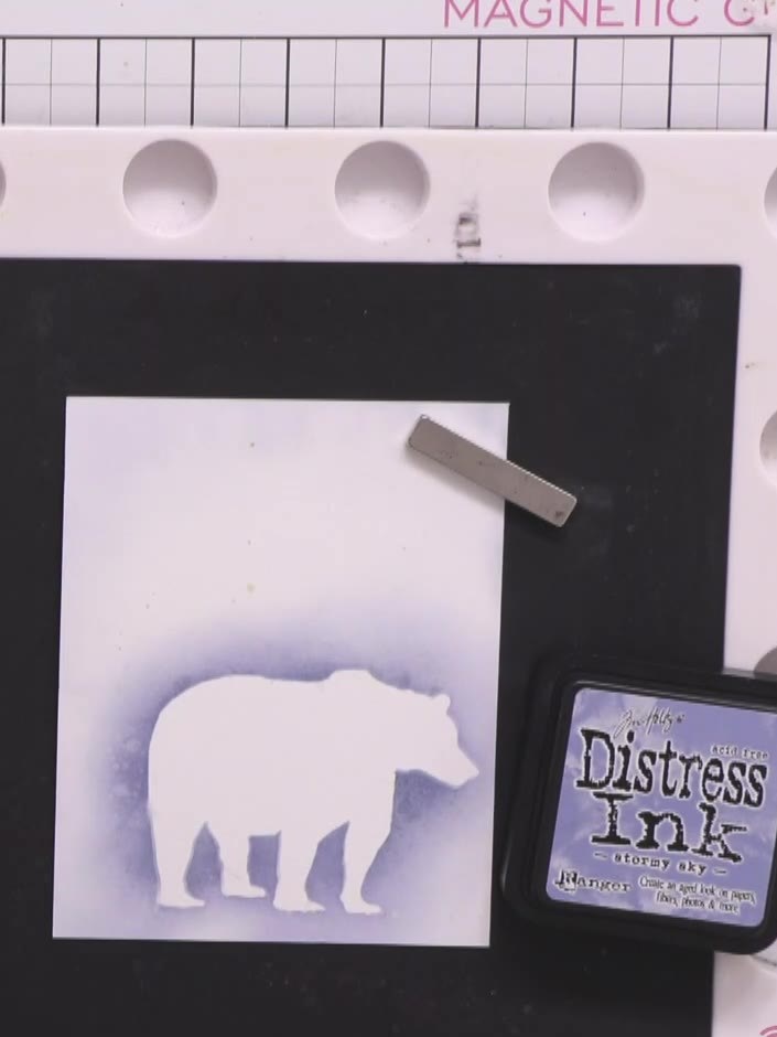Step 7: Stamp the bear image in the centre of the white card panel using Frayed Burlap brown ink. Position the stamp c