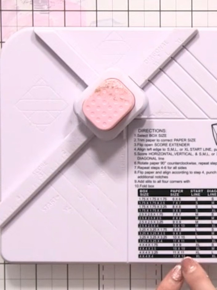 Step 1: Cut your card stock to 12 by 12 inches. Use the measurements chart on the envelope maker board to find the cor