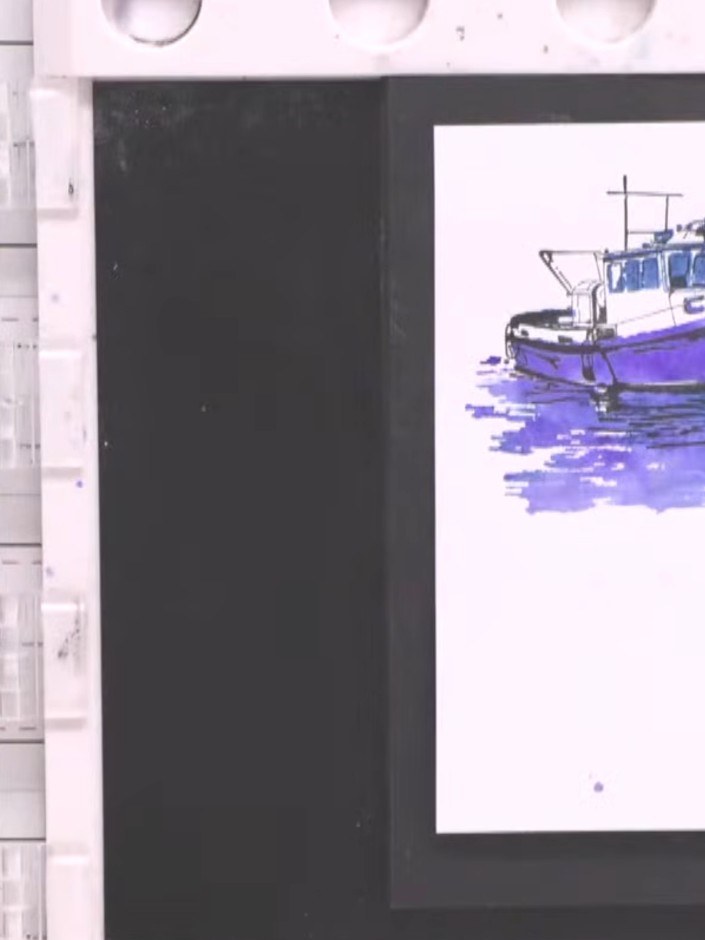 Step 9: Mount the finished boat design onto a black card base to complete your card. Alternatively, you can leave the 