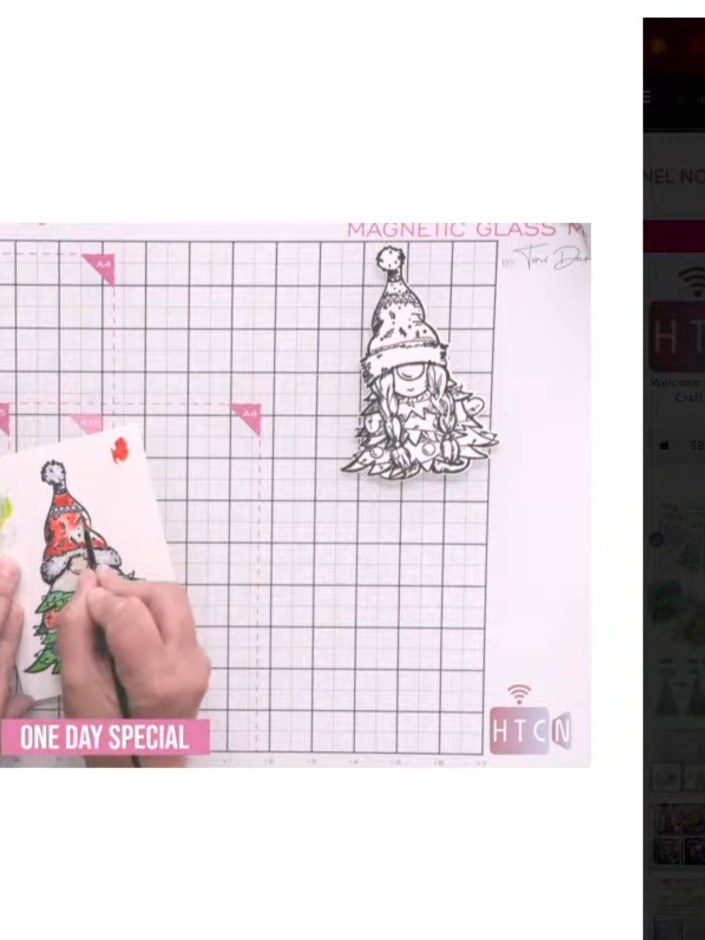 Step 7: Mount the coloured and die-cut gnome characters onto your chosen card base. Use glitter card or patterned pape